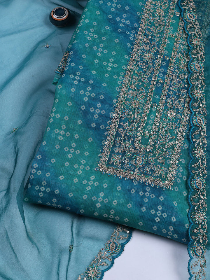Neck Embroidered Organza Unstitched Suit With Dupatta
