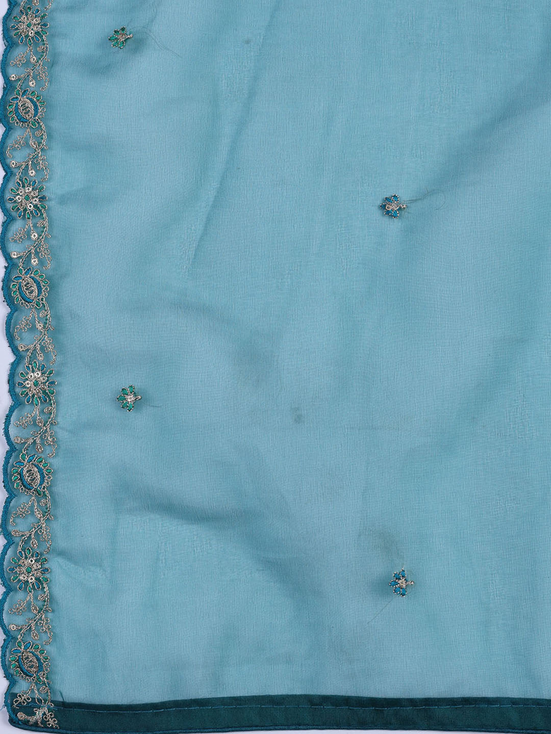 Neck Embroidered Organza Unstitched Suit With Dupatta