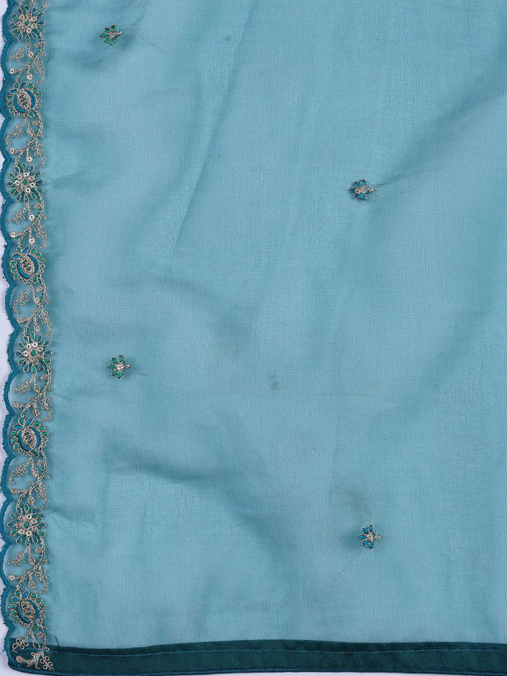 Neck Embroidered Organza Unstitched Suit With Dupatta