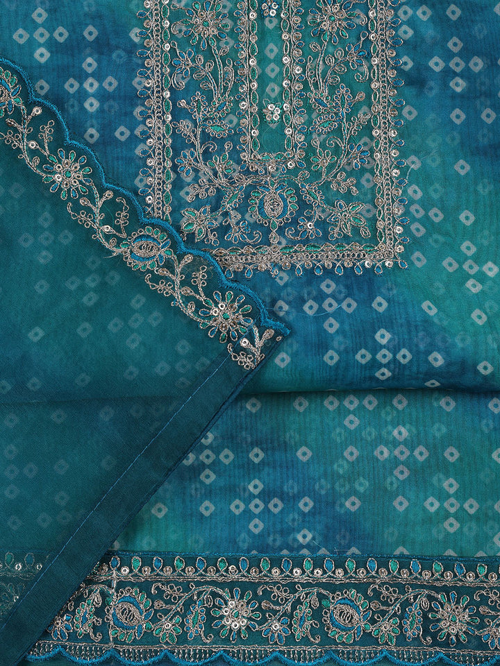 Neck Embroidered Organza Unstitched Suit With Dupatta