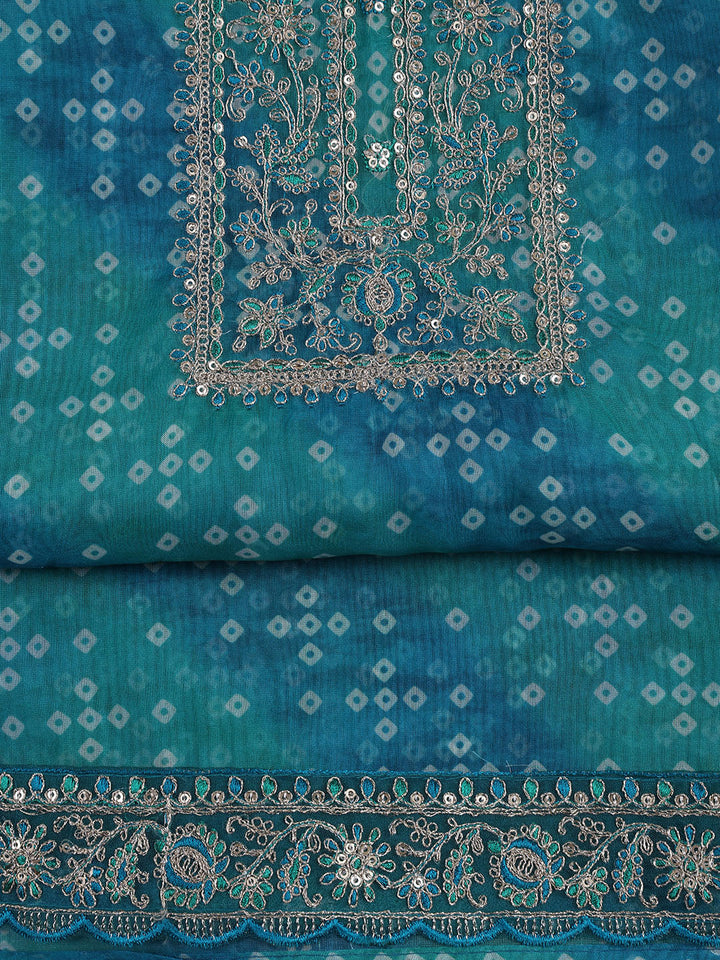 Neck Embroidered Organza Unstitched Suit With Dupatta