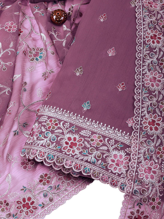 Embroidered Organza Unstitched Suit With Dupatta