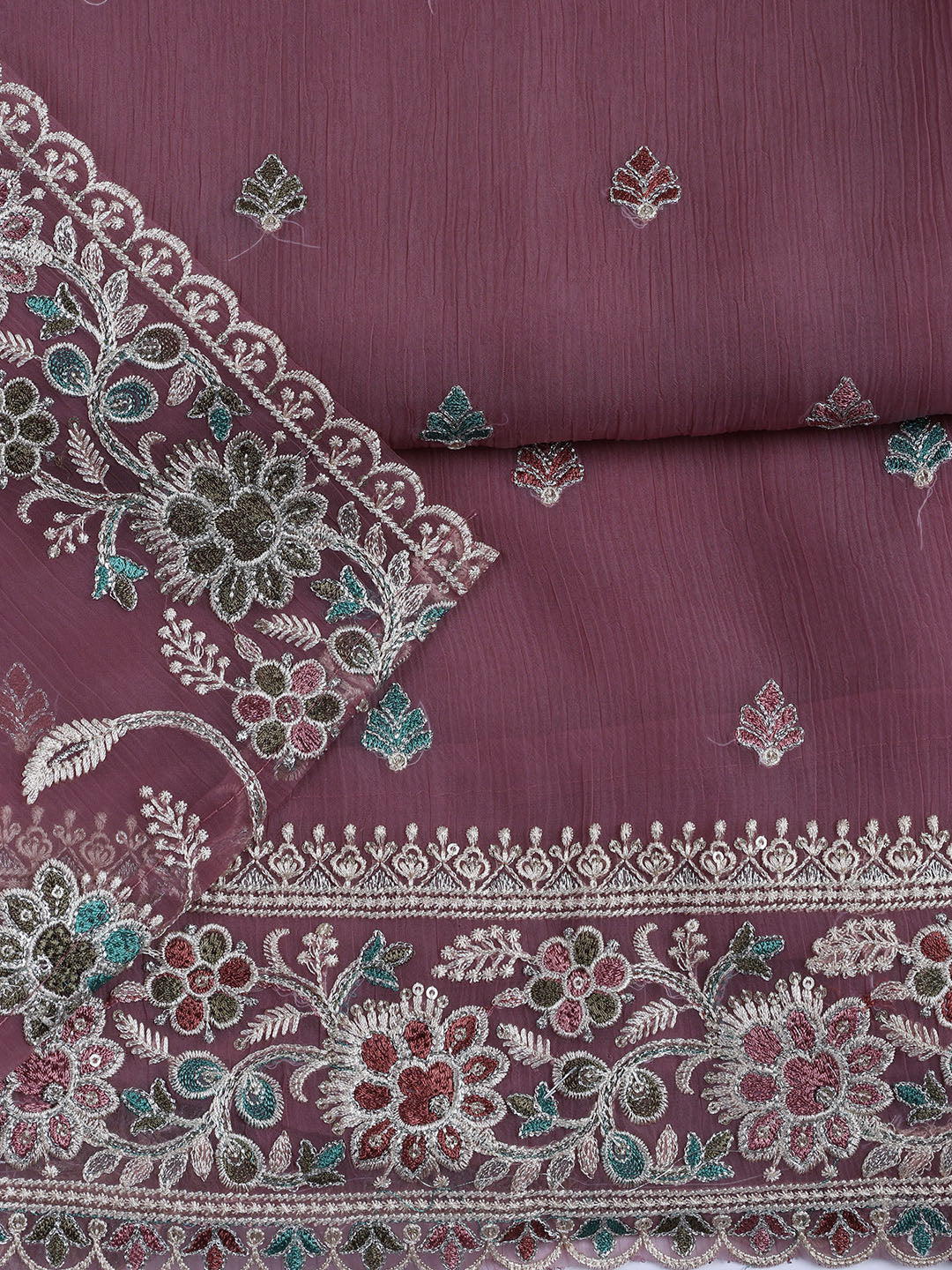 Embroidered Organza Unstitched Suit With Dupatta