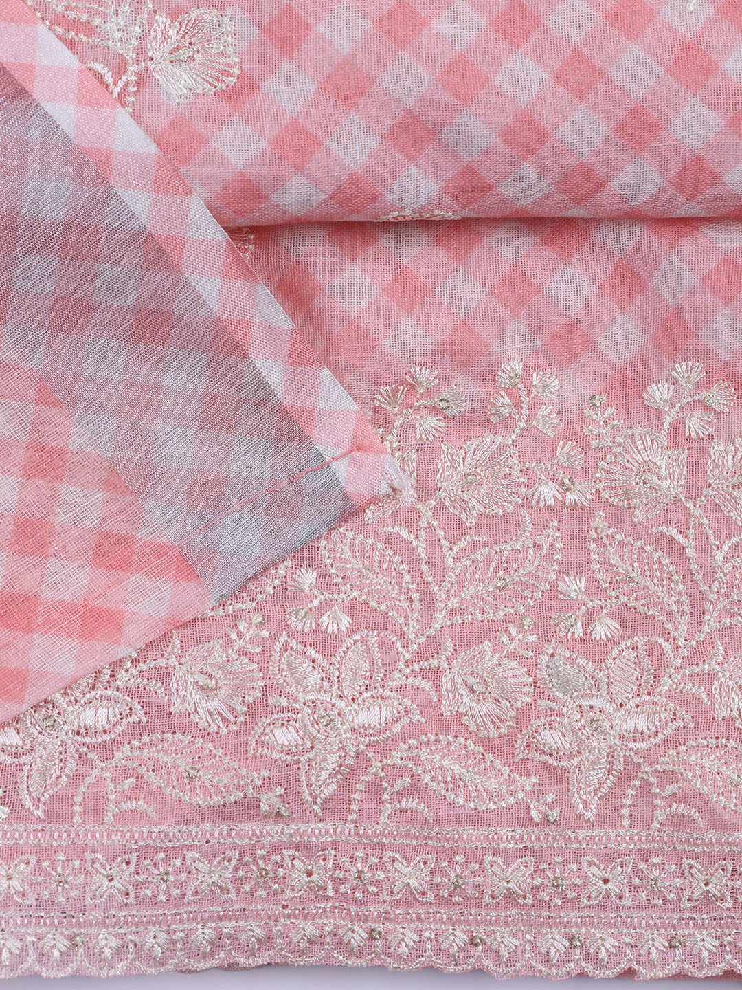 Embroidery Linen Unstitched Suit With Dupatta