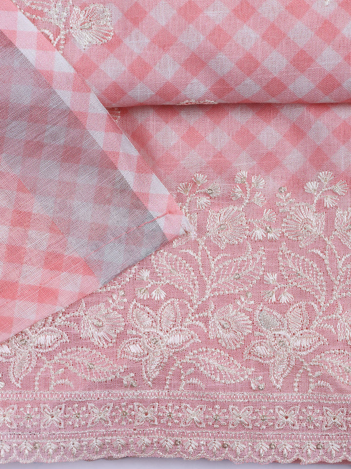 Embroidery Linen Unstitched Suit With Dupatta