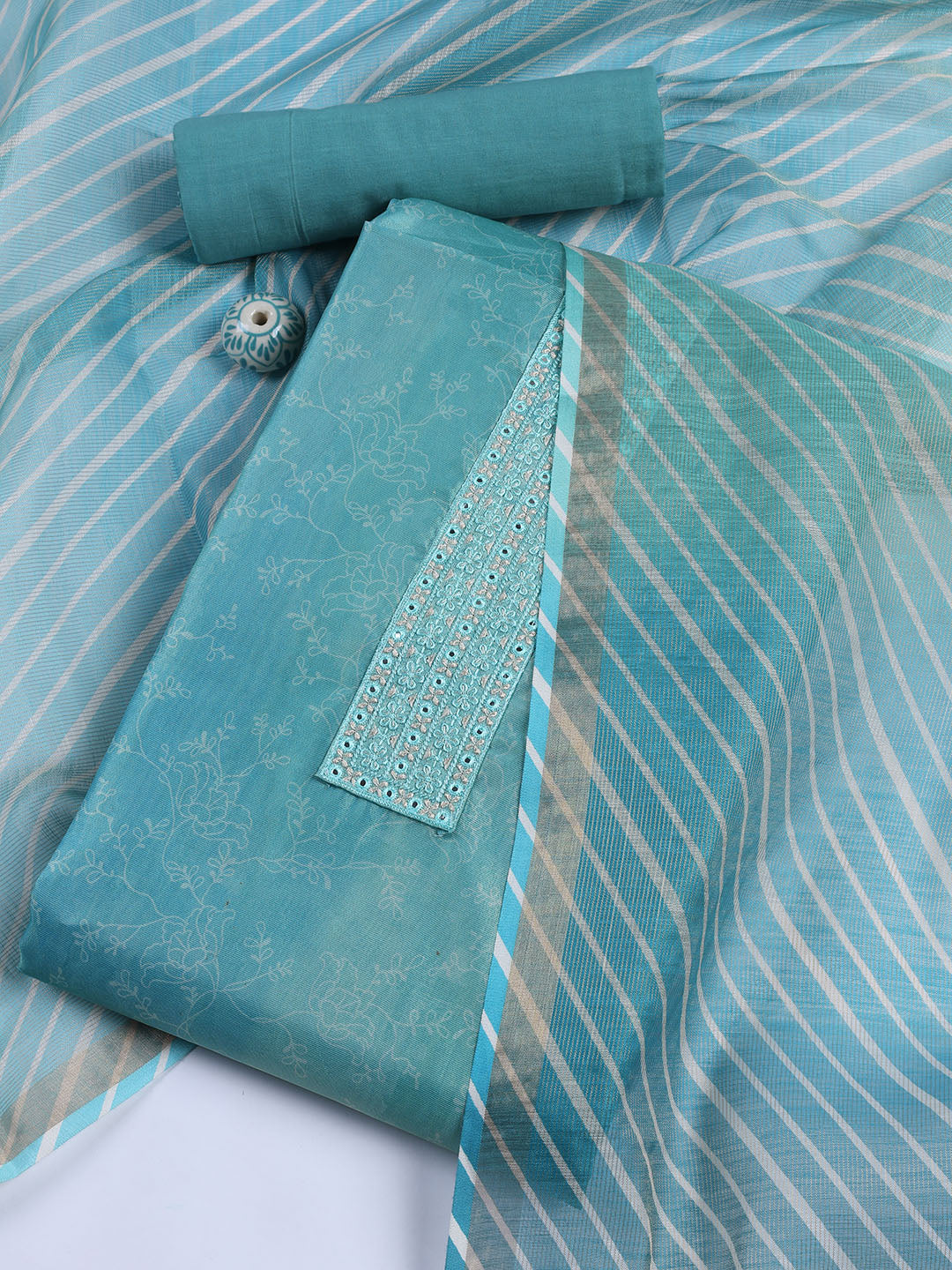 Neck Embroidered Tissue Unstitched Suit With Dupatta