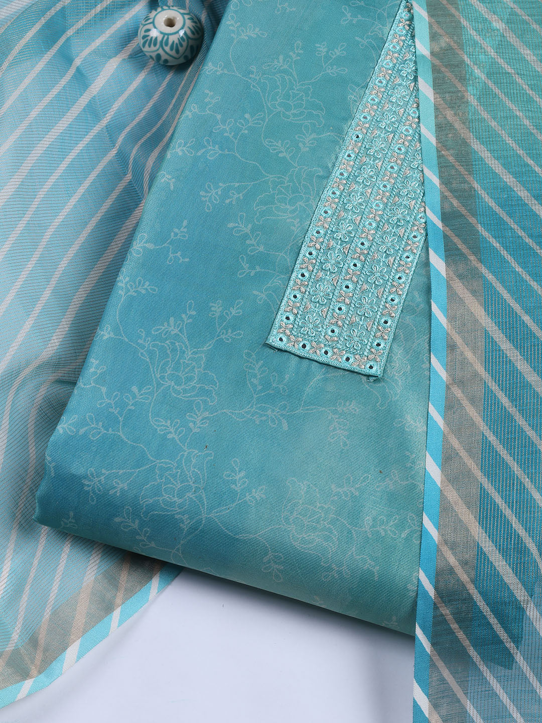 Neck Embroidered Tissue Unstitched Suit With Dupatta