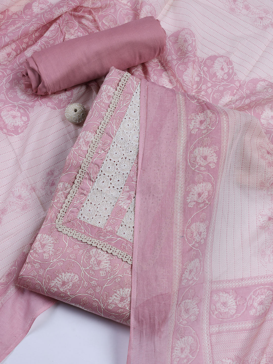 Printed Cotton Blend Unstitched Suit Piece With Dupatta