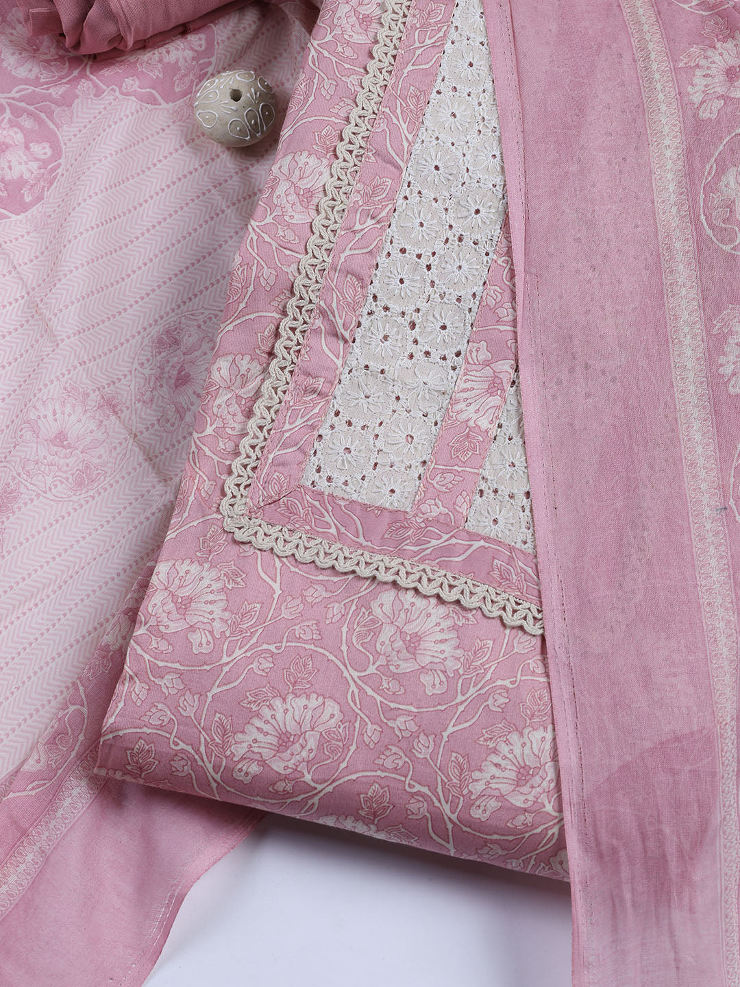 Printed Cotton Blend Unstitched Suit Piece With Dupatta