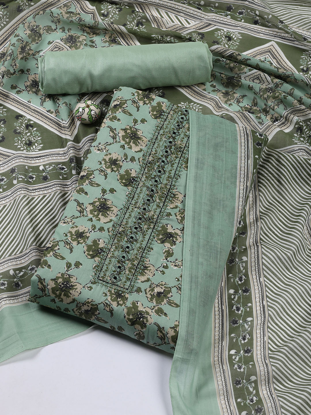 Neck Patti Cotton Blend Unstitched Suit With Dupatta