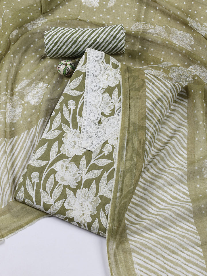 Neck Patti Cotton Blend Unstitched Suit With Dupatta
