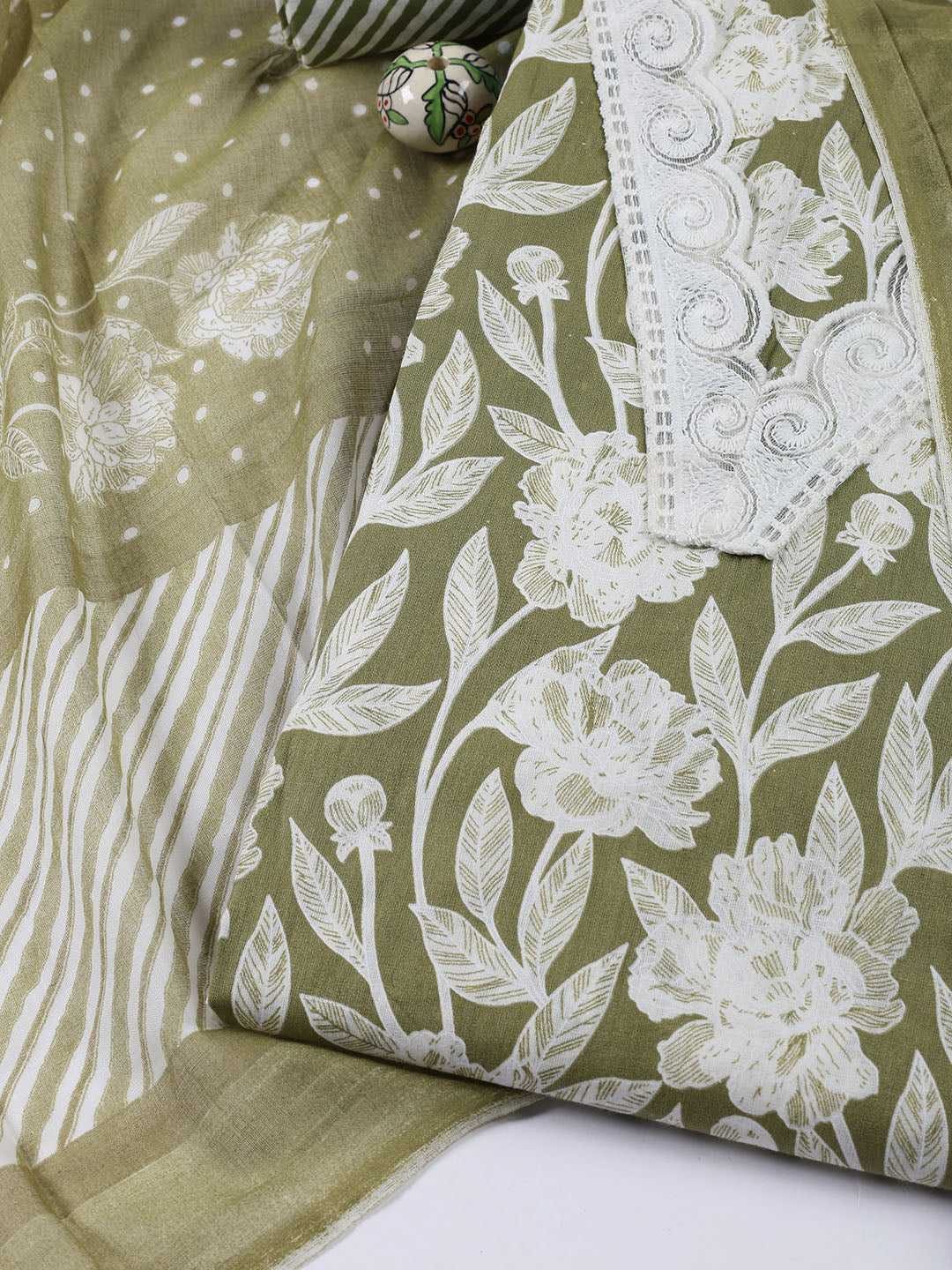 Neck Patti Cotton Blend Unstitched Suit With Dupatta