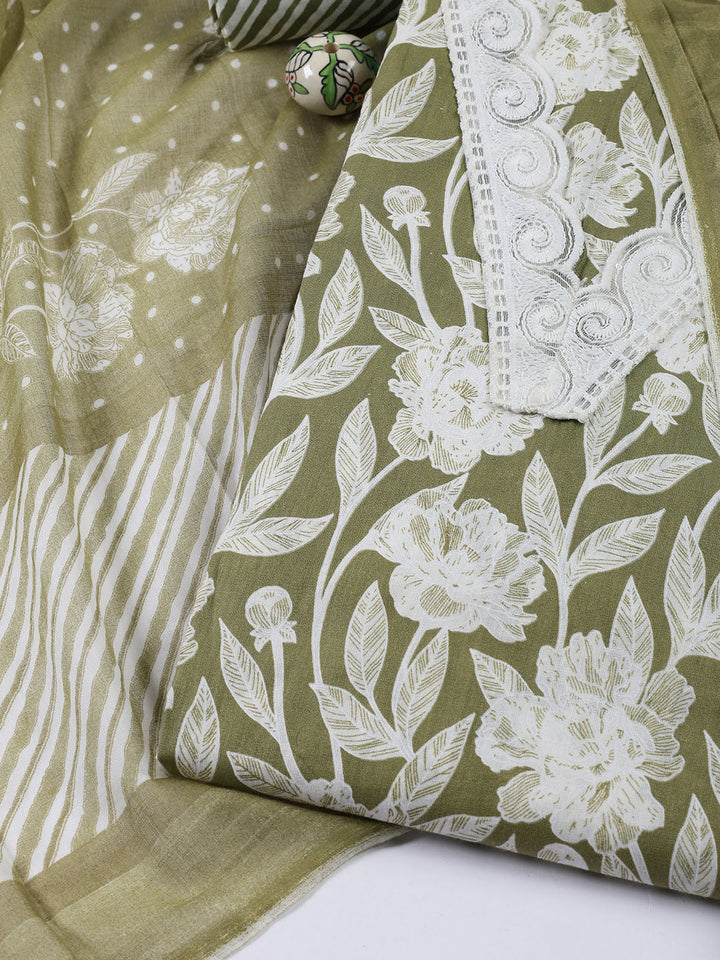 Neck Patti Cotton Blend Unstitched Suit With Dupatta