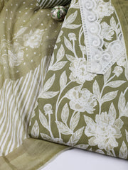 Neck Patti Cotton Blend Unstitched Suit With Dupatta