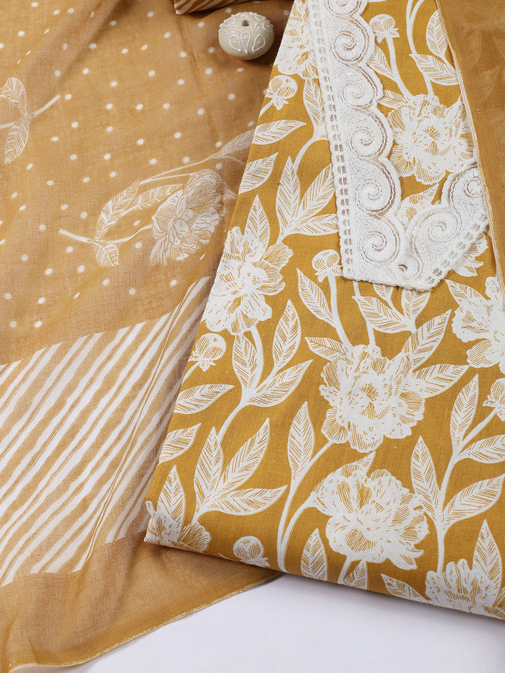 Neck Patti Cotton Blend Unstitched Suit With Dupatta