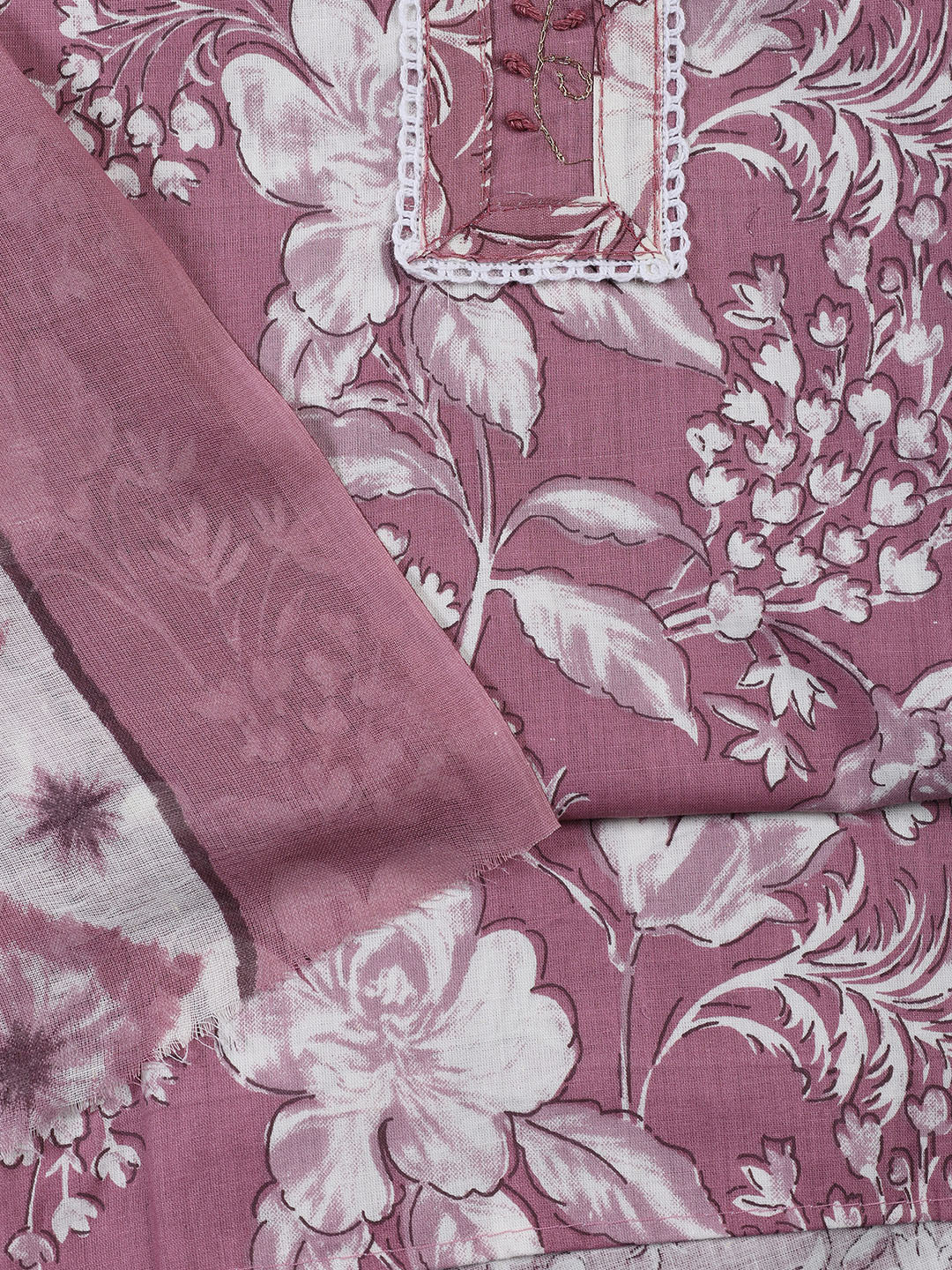 Neck Patti Cotton Blend Unstitched Suit With Dupatta