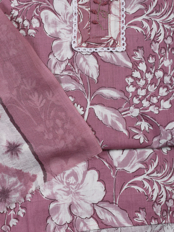 Neck Patti Cotton Blend Unstitched Suit With Dupatta