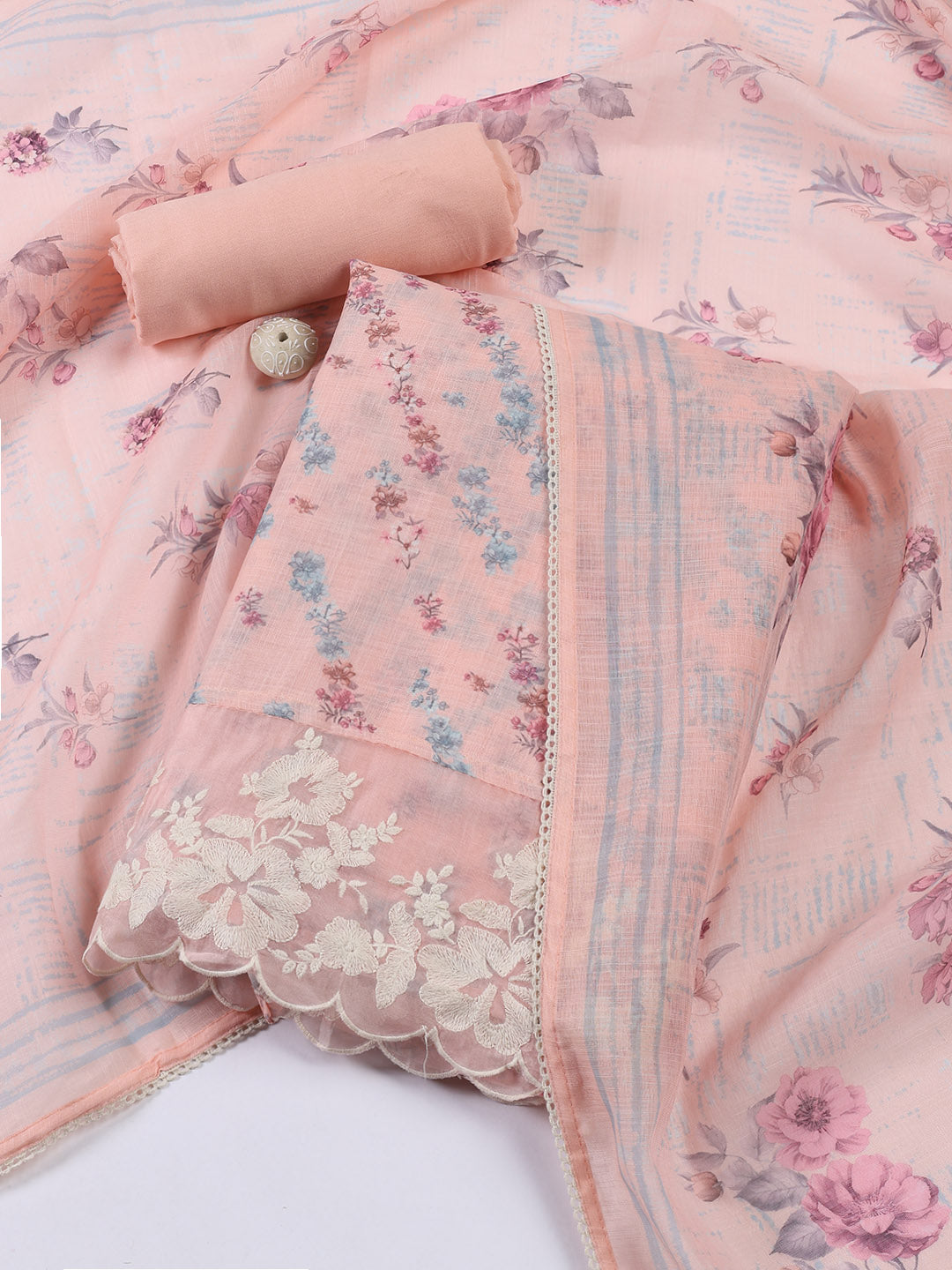 Neck Embroidered Tissue Unstitched Suit With Dupatta