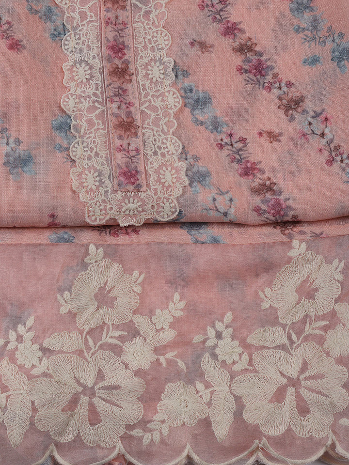 Neck Embroidered Tissue Unstitched Suit With Dupatta