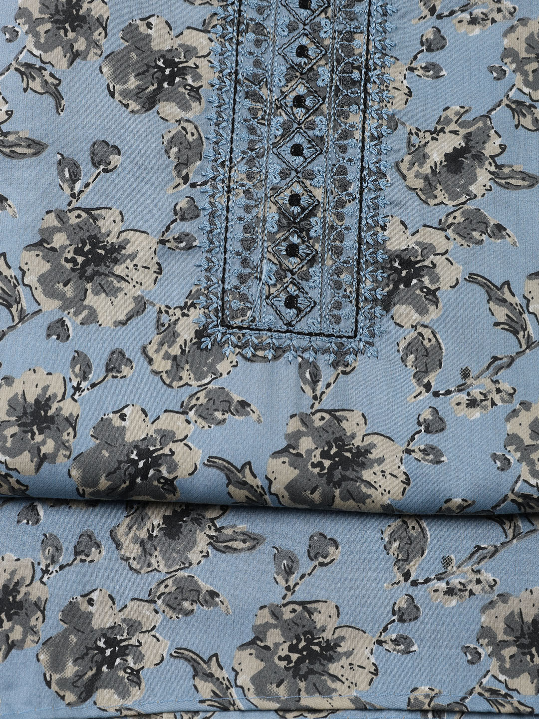 Neck Patti Cotton Blend Unstitched Suit With Dupatta