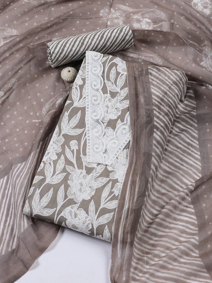 Neck Patti Cotton Blend Unstitched Suit With Dupatta
