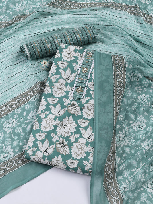 Neck Patti Cotton Blend Unstitched Suit With Dupatta