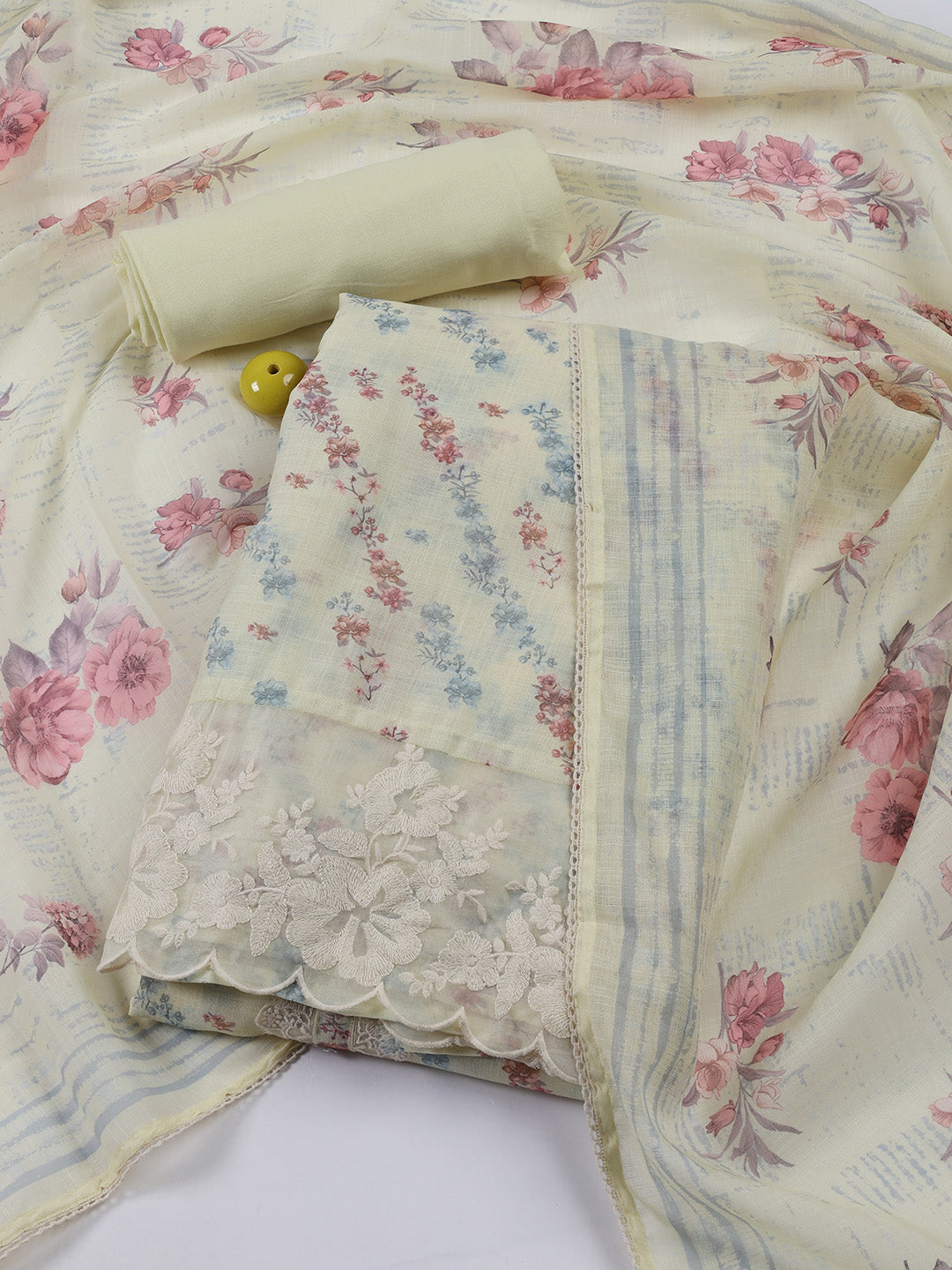 Neck Embroidered Tissue Unstitched Suit With Dupatta