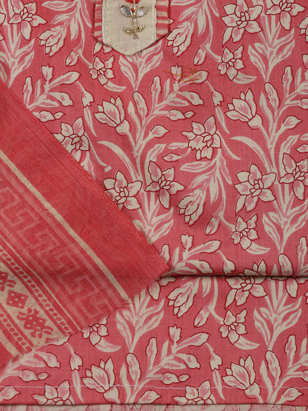 Neck Patti Cotton Blend Unstitched Suit With Dupatta
