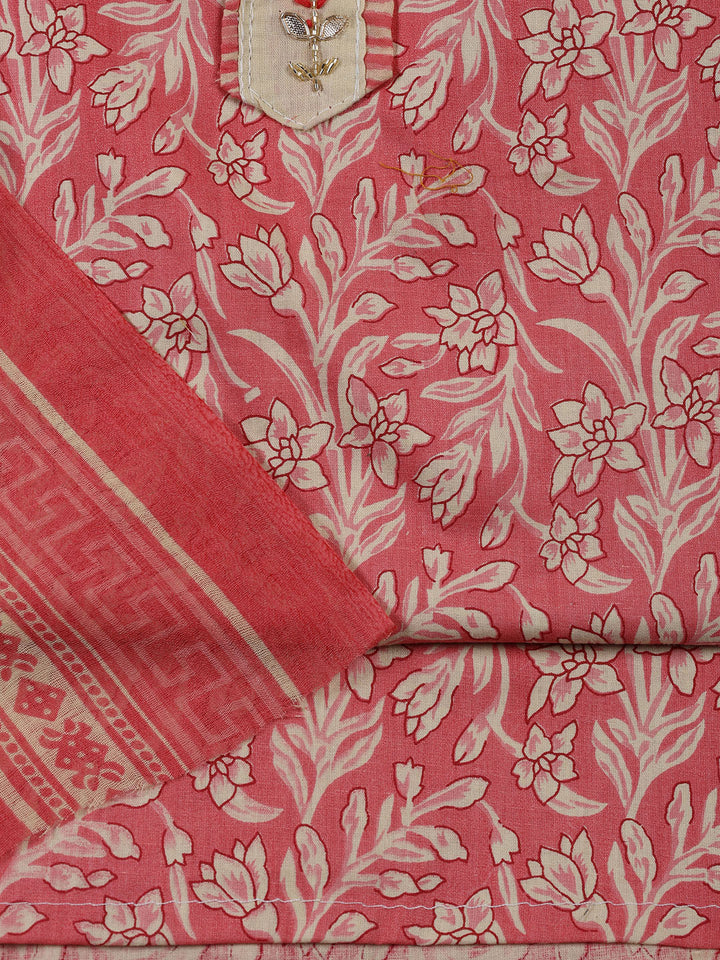 Neck Patti Cotton Blend Unstitched Suit With Dupatta