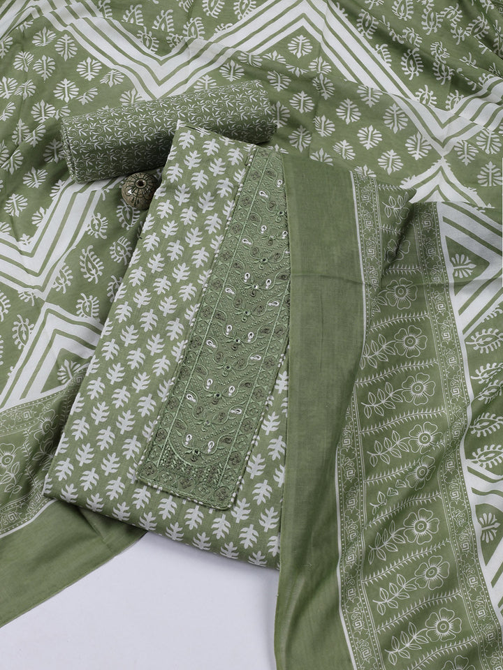 Neck Patti Cotton Blend Unstitched Suit With Dupatta