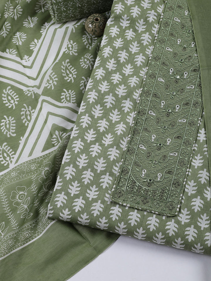 Neck Patti Cotton Blend Unstitched Suit With Dupatta