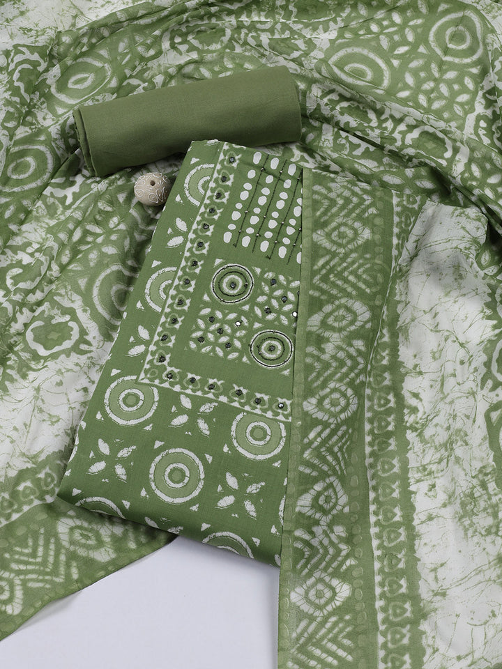 Printed Cotton Blend Unstitched Suit With Dupatta