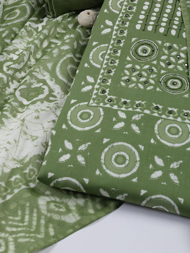 Printed Cotton Blend Unstitched Suit With Dupatta