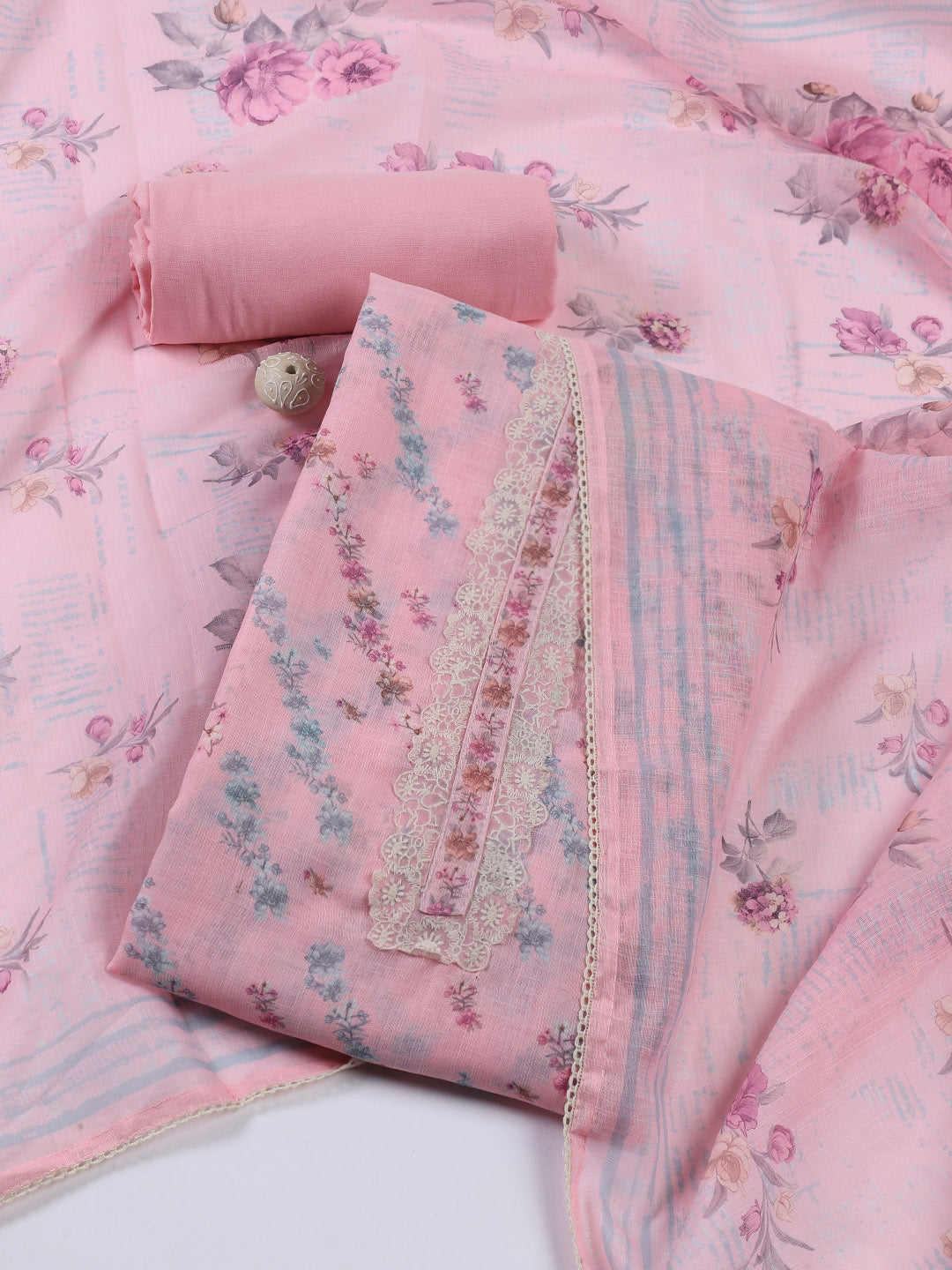 Neck Embroidered Tissue Unstitched Suit With Dupatta