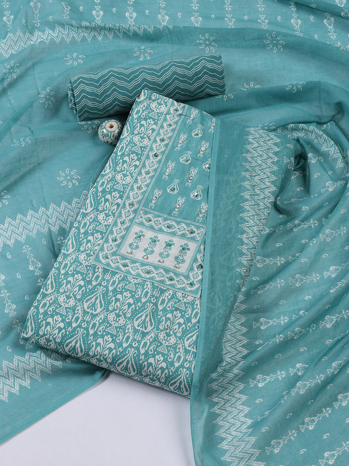 Printed Cotton Blend Unstitched Suit With Dupatta