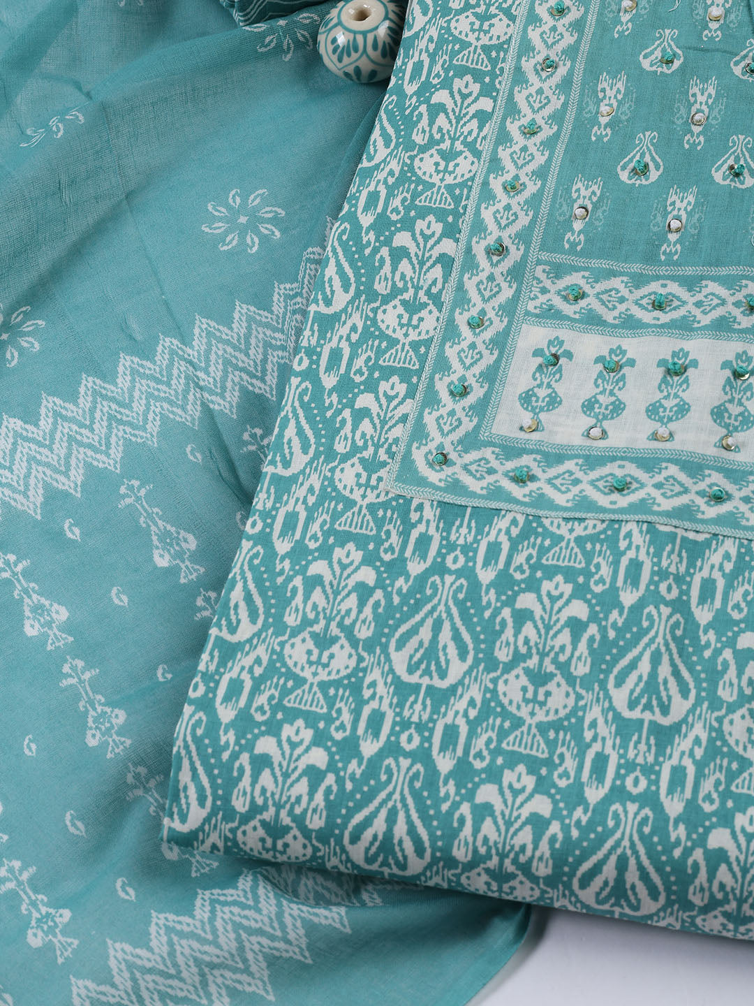 Printed Cotton Blend Unstitched Suit With Dupatta