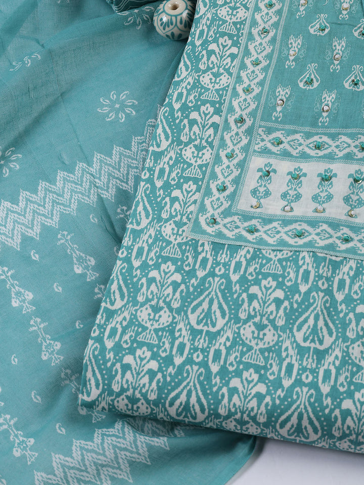 Printed Cotton Blend Unstitched Suit With Dupatta
