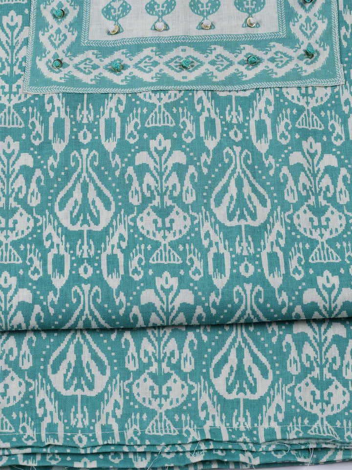 Printed Cotton Blend Unstitched Suit With Dupatta