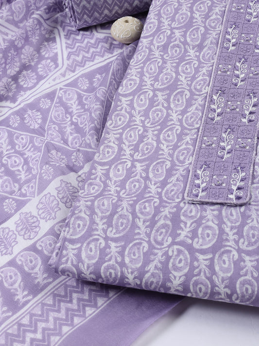 Neck Patti Cotton Blend Unstitched Suit With Dupatta