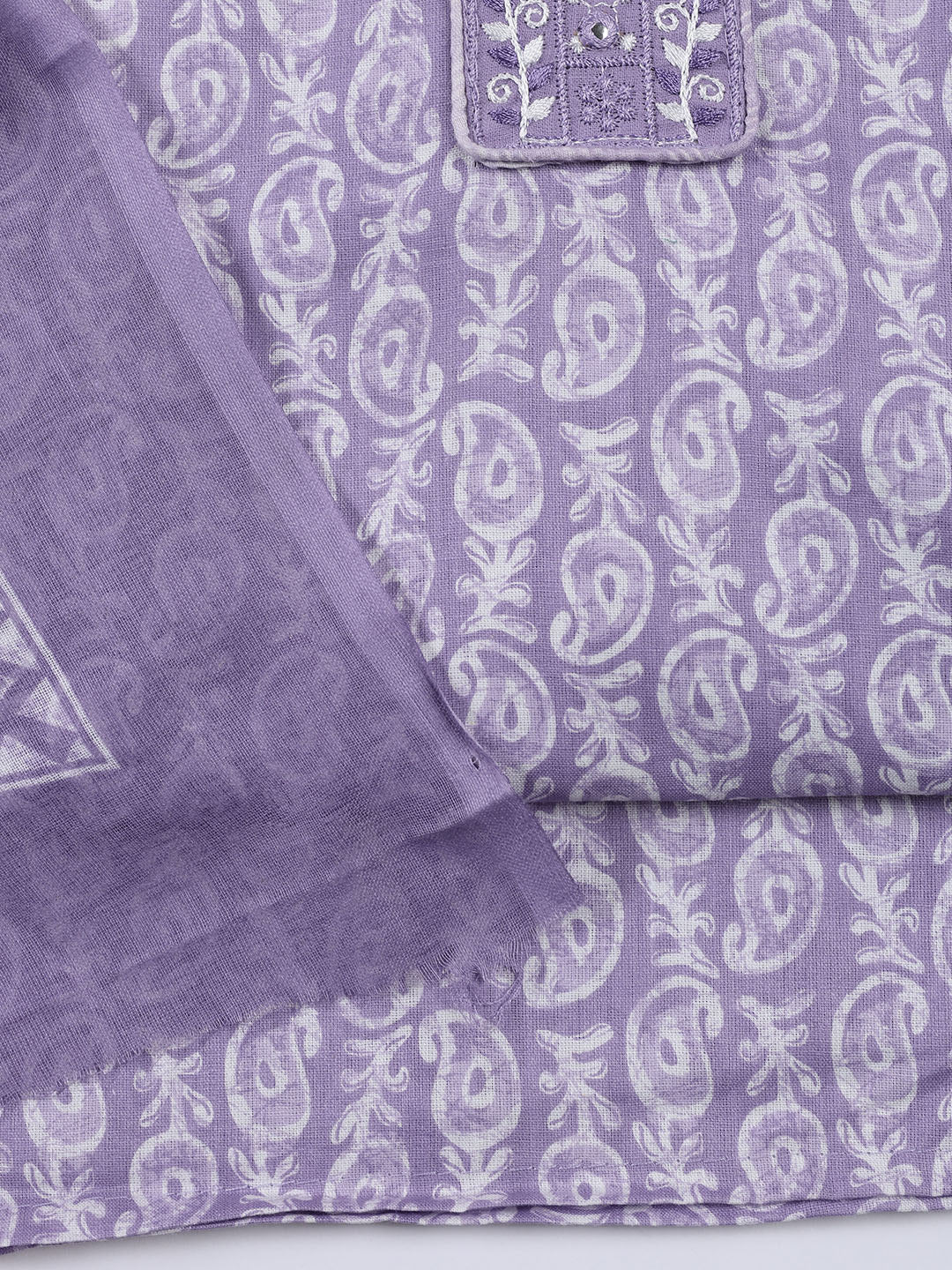 Neck Patti Cotton Blend Unstitched Suit With Dupatta