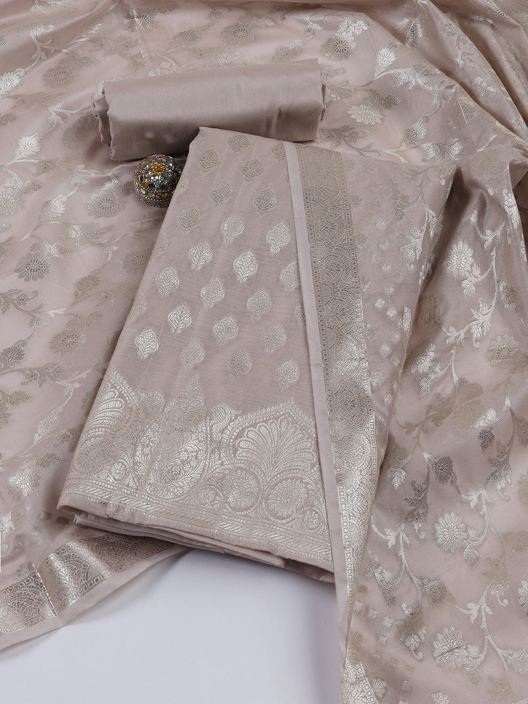 Woven Chanderi Unstitched Suit With Dupatta