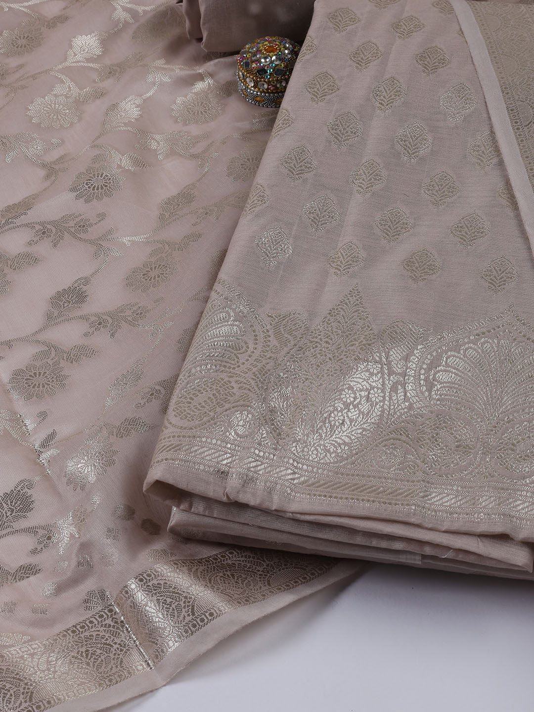Woven Chanderi Unstitched Suit With Dupatta