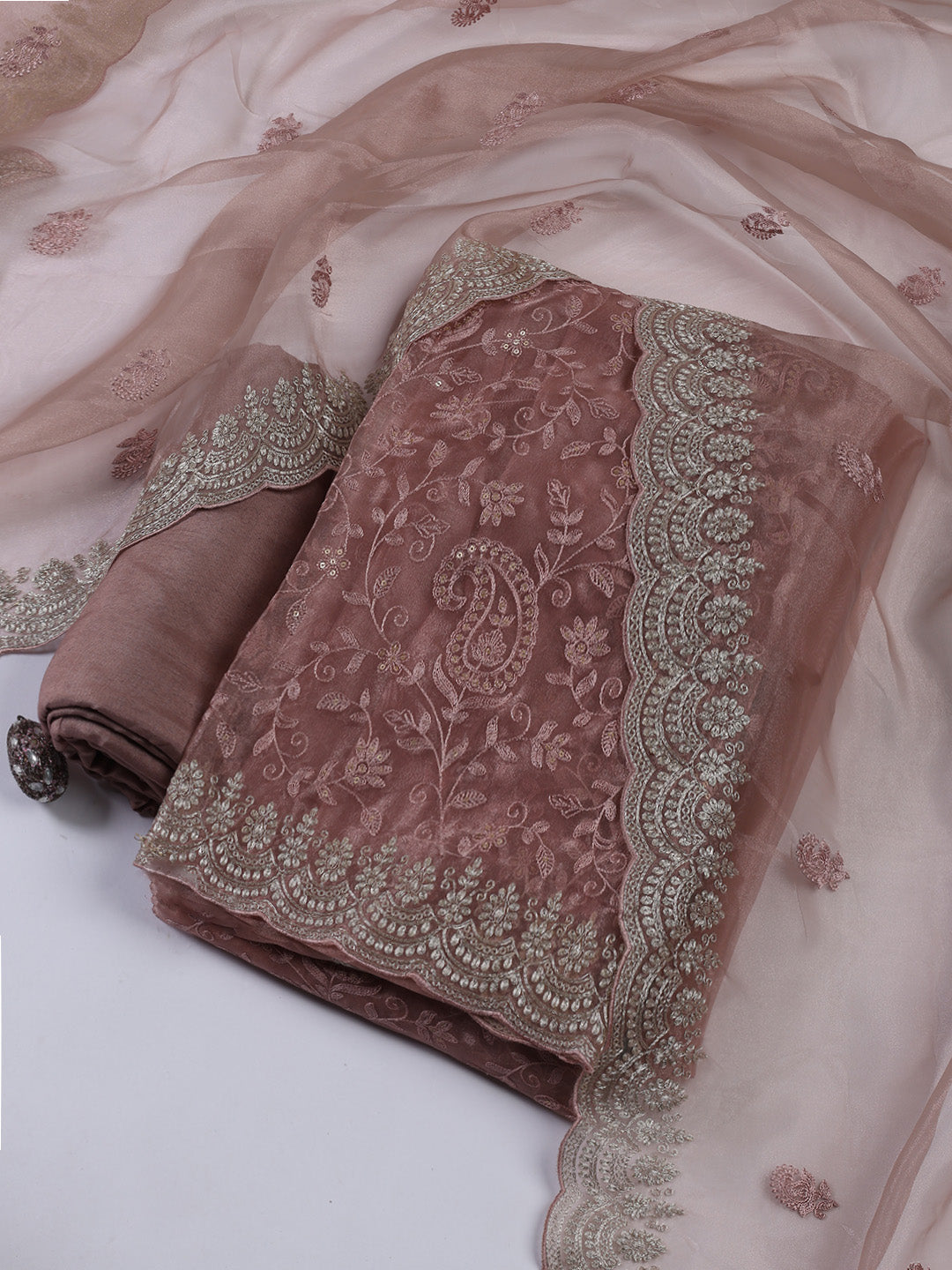 Embroidered Organza Unstitched Suit With Dupatta