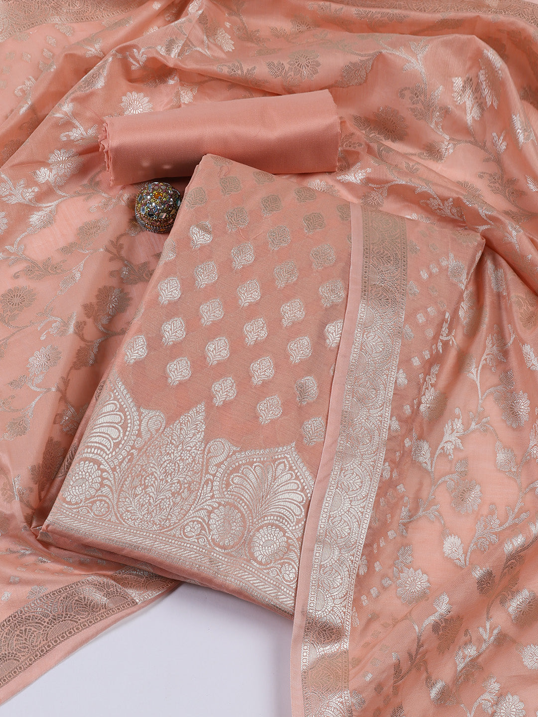 Woven Chanderi Unstitched Suit With Dupatta