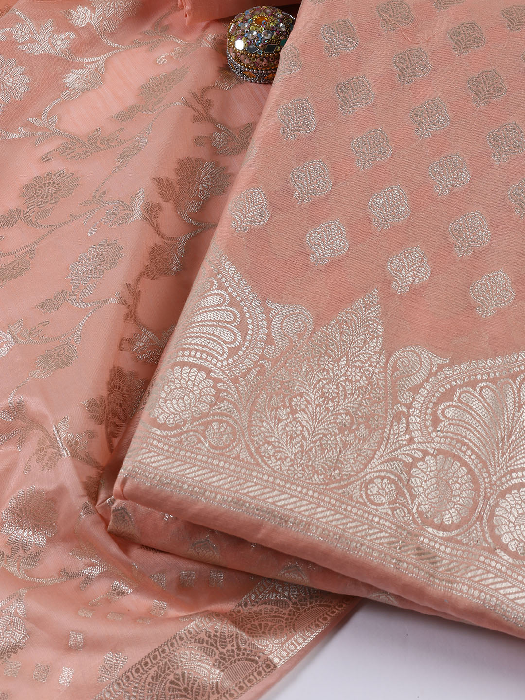 Woven Chanderi Unstitched Suit With Dupatta