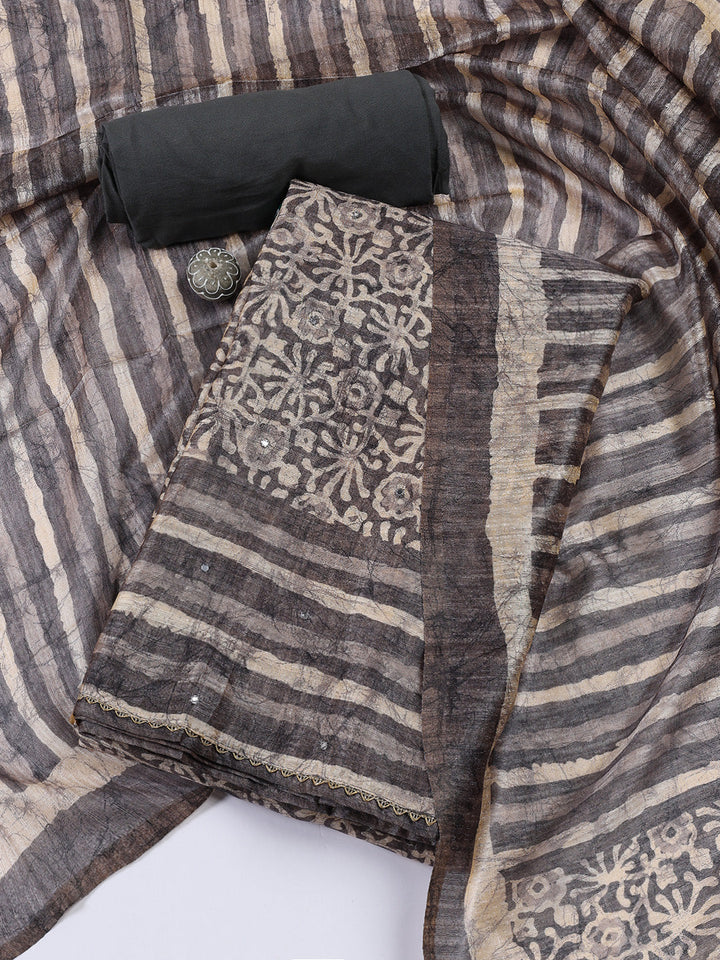 Printed Chanderi Unstitched Suit Piece With Dupatta