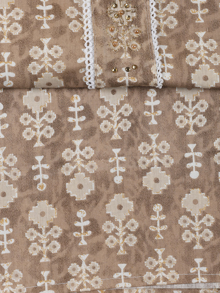 Neck Patti Cotton Blend Unstitched Suit With Dupatta