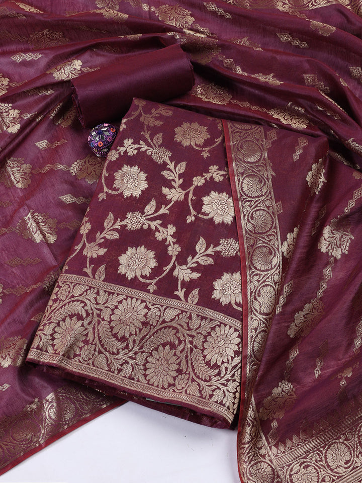 Woven Chanderi Unstitched Suit With Dupatta