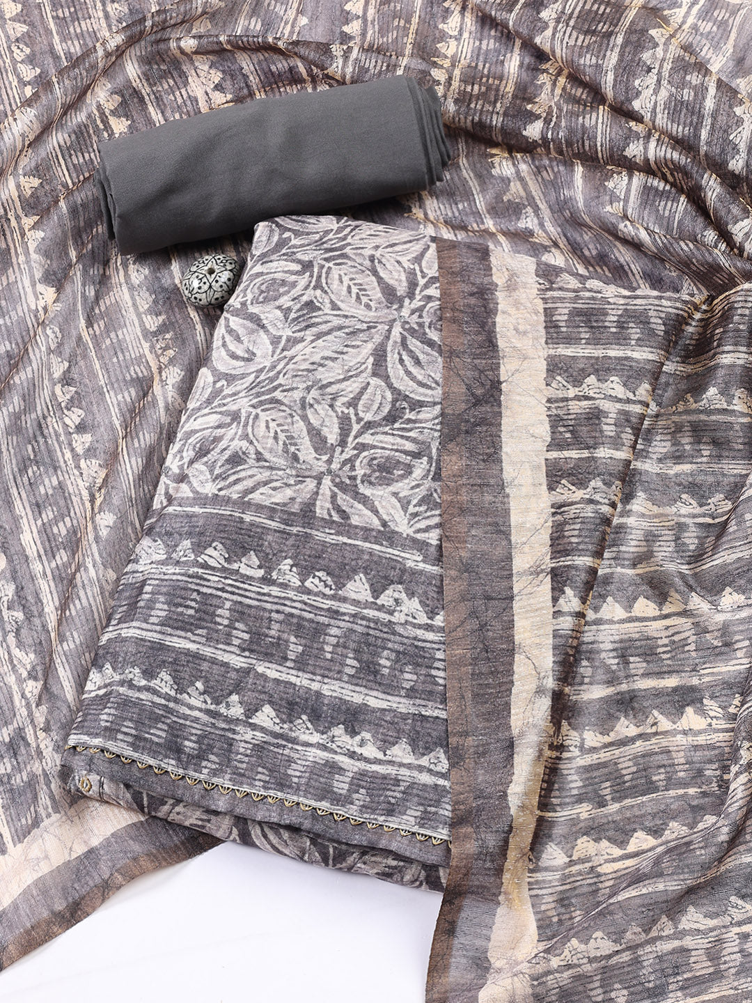 Printed Chanderi Unstitched Suit Piece With Dupatta