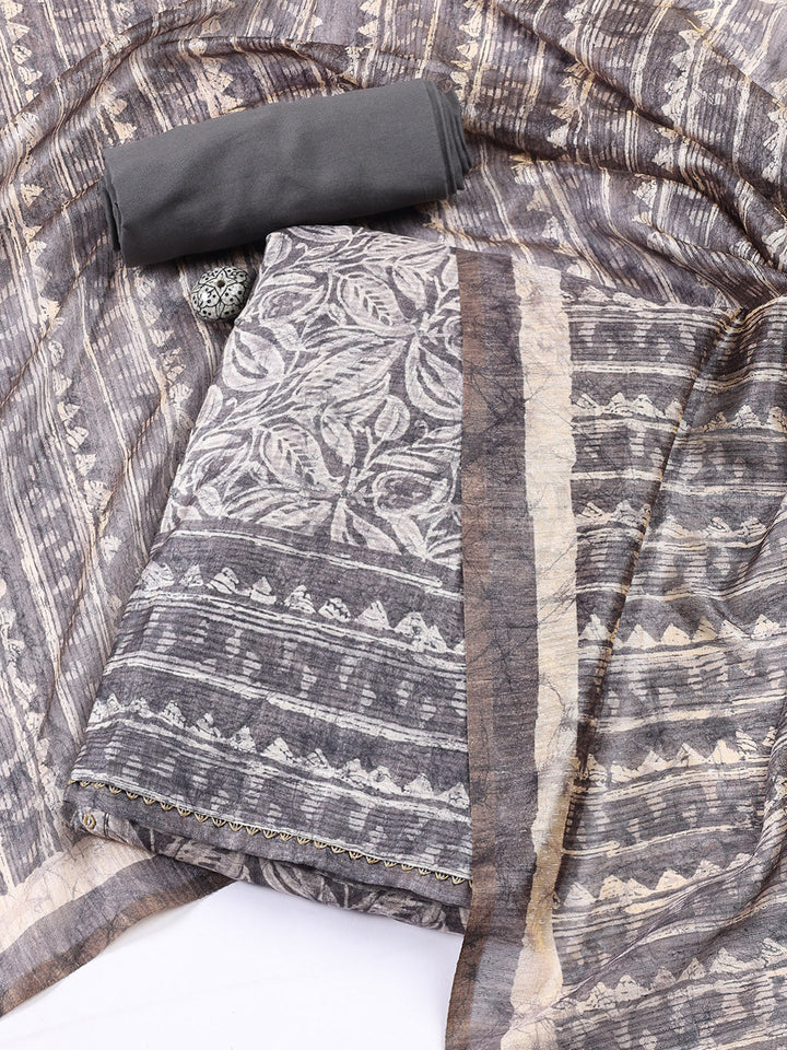 Printed Chanderi Unstitched Suit Piece With Dupatta
